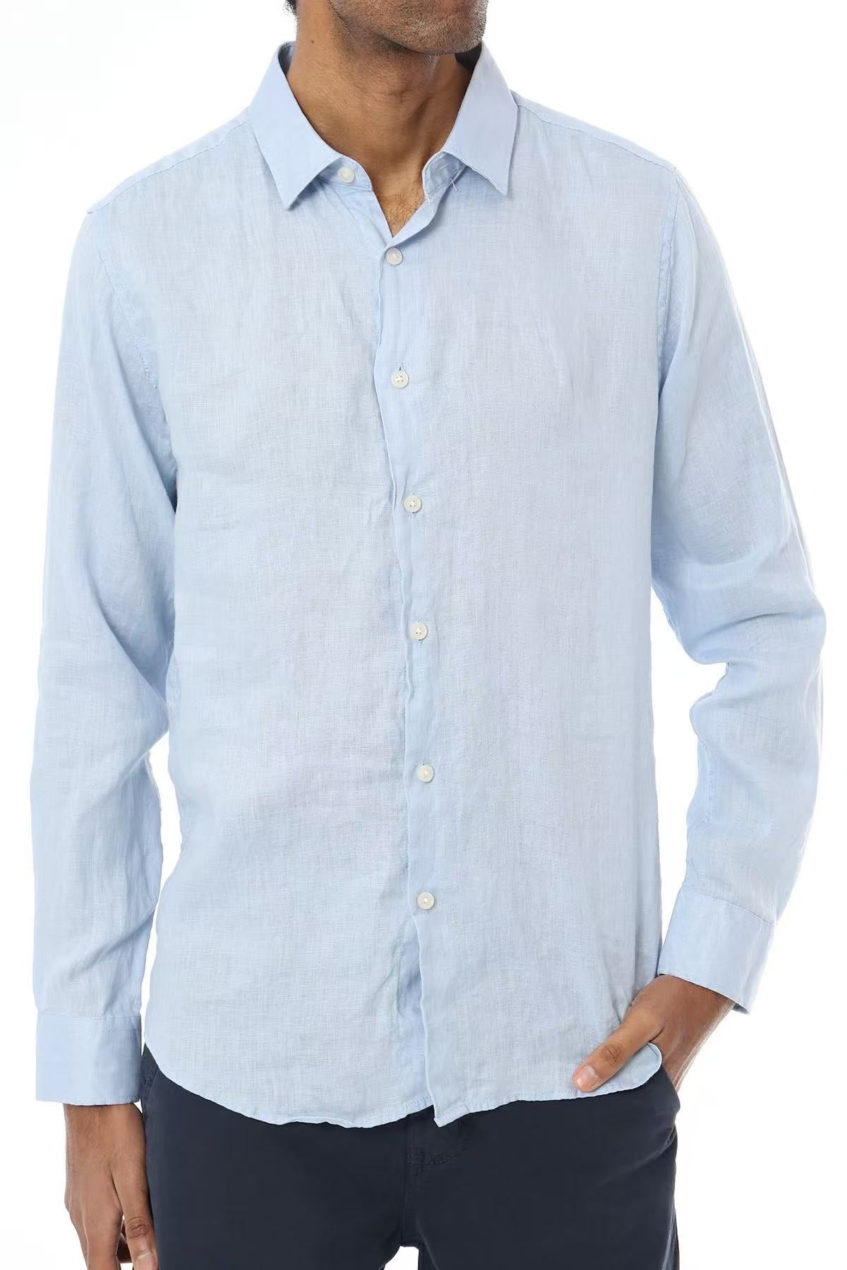 Chemise Homme en Lin Bleu