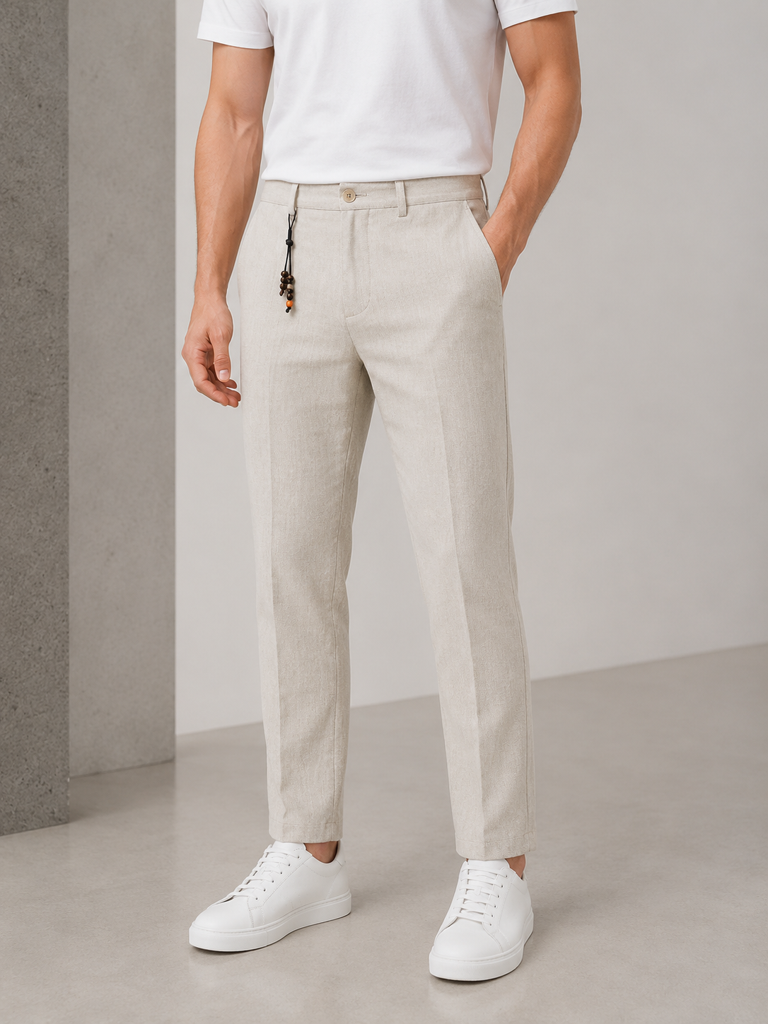 Pantalon homme beige texturé