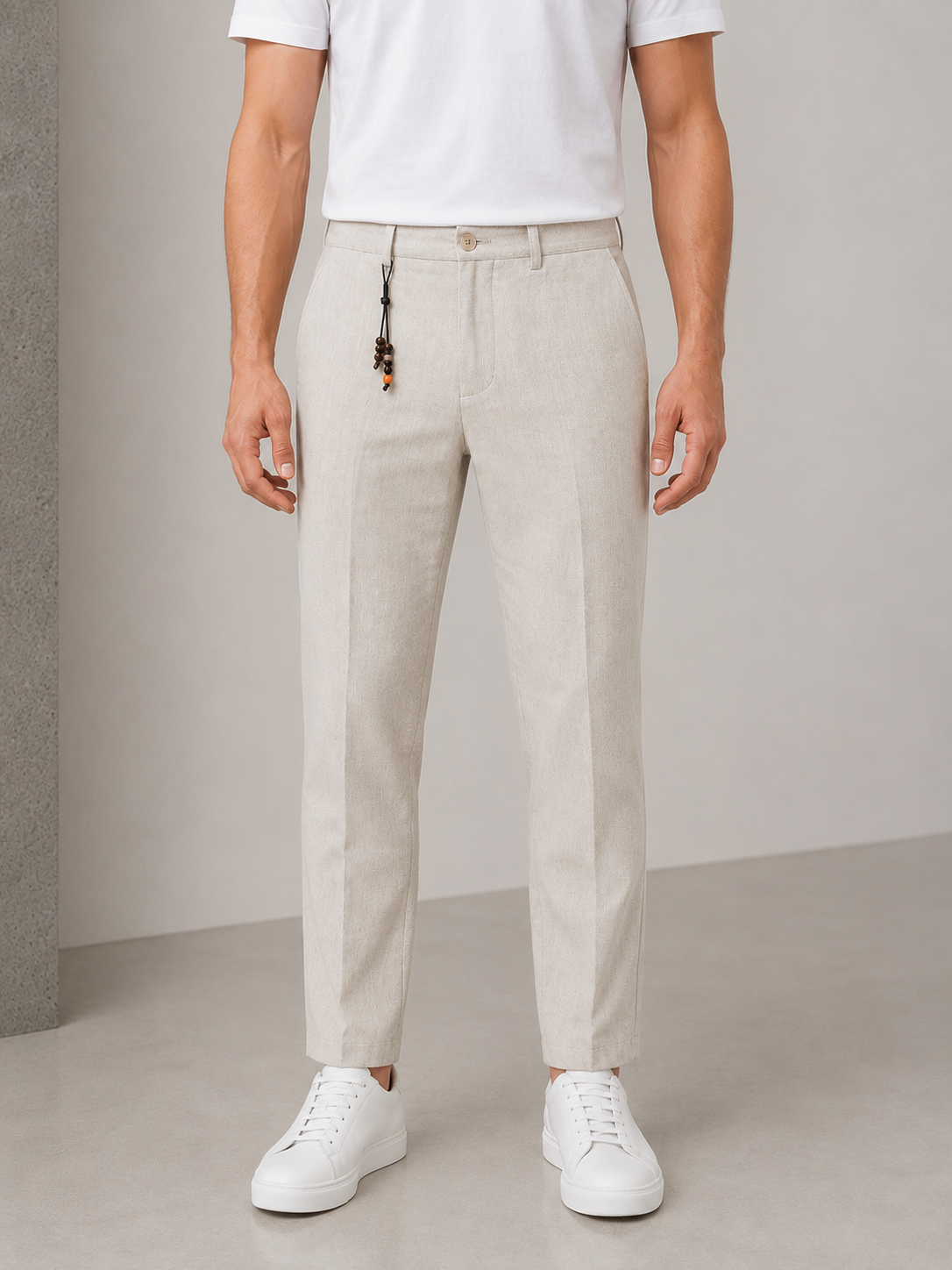 Pantalon homme beige texturé