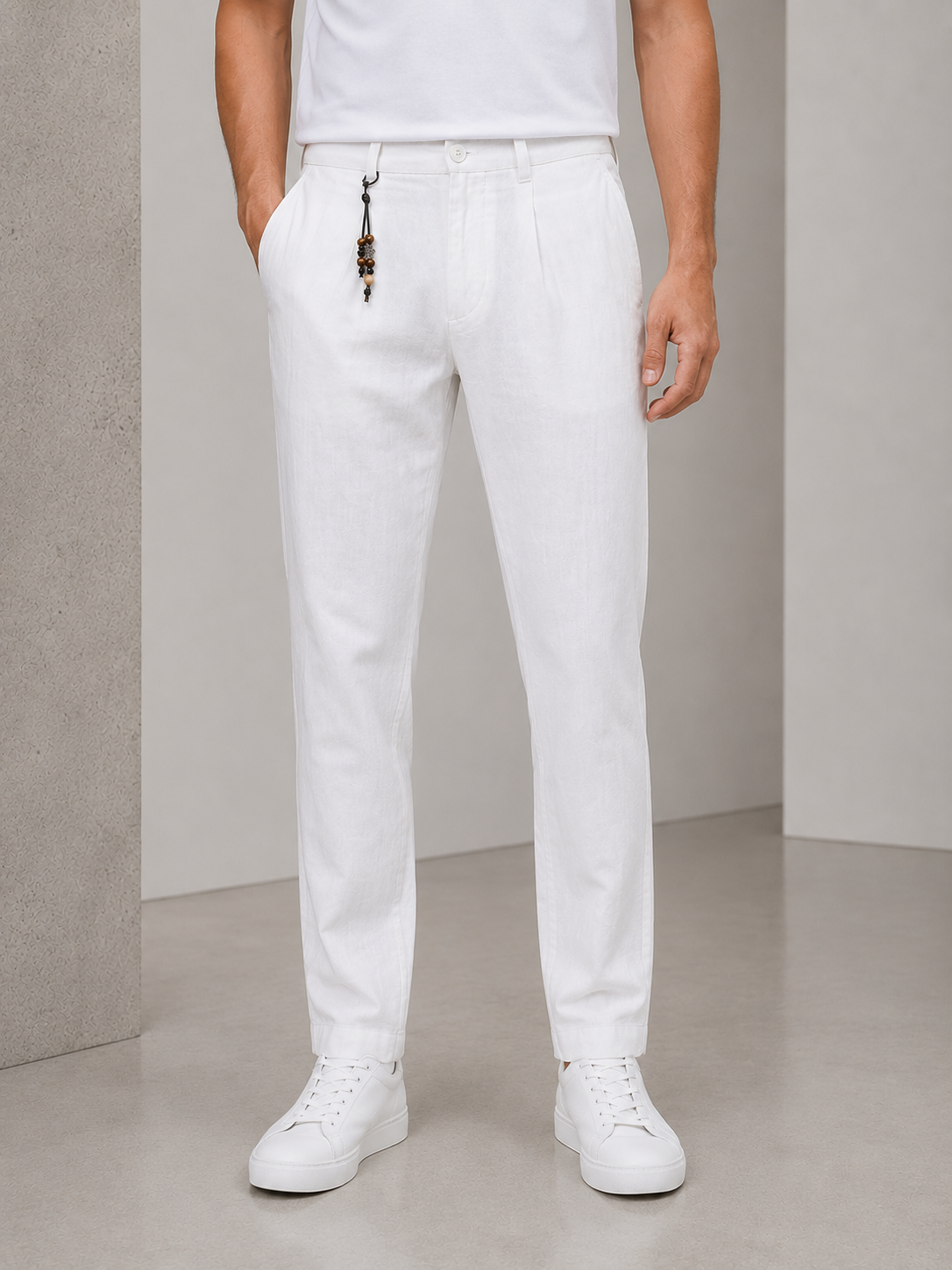 Pantalon homme blanc texturé