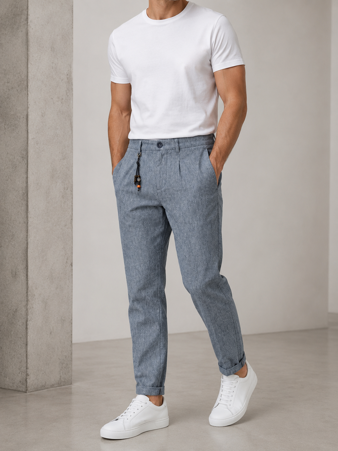 Pantalon homme bleu chiné texturé