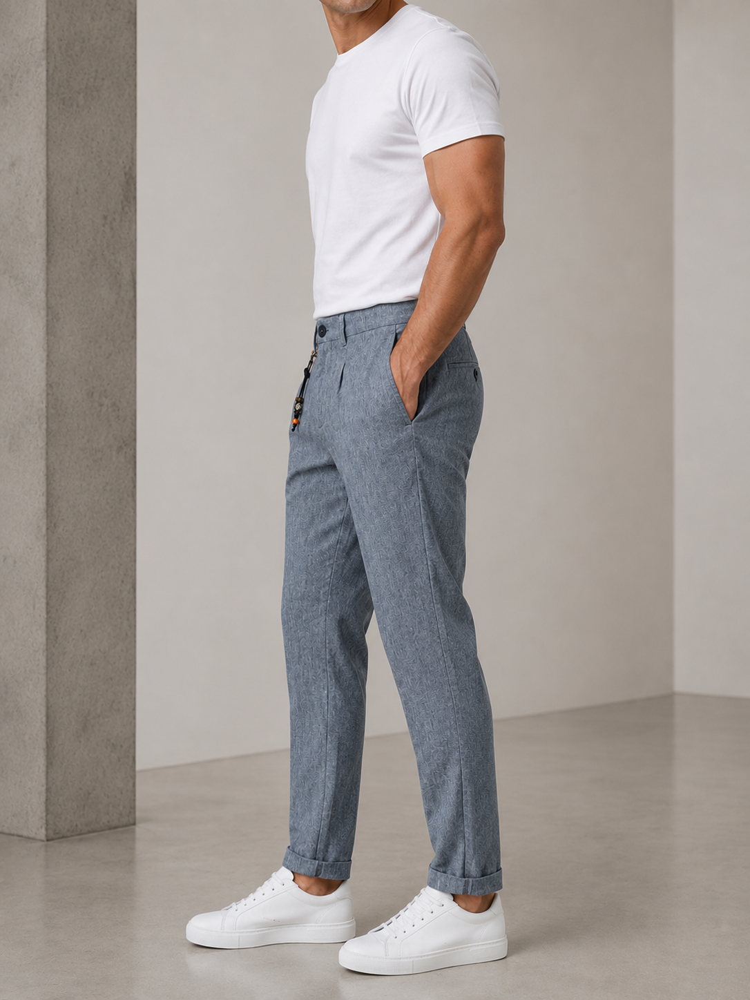 Pantalon homme bleu chiné texturé