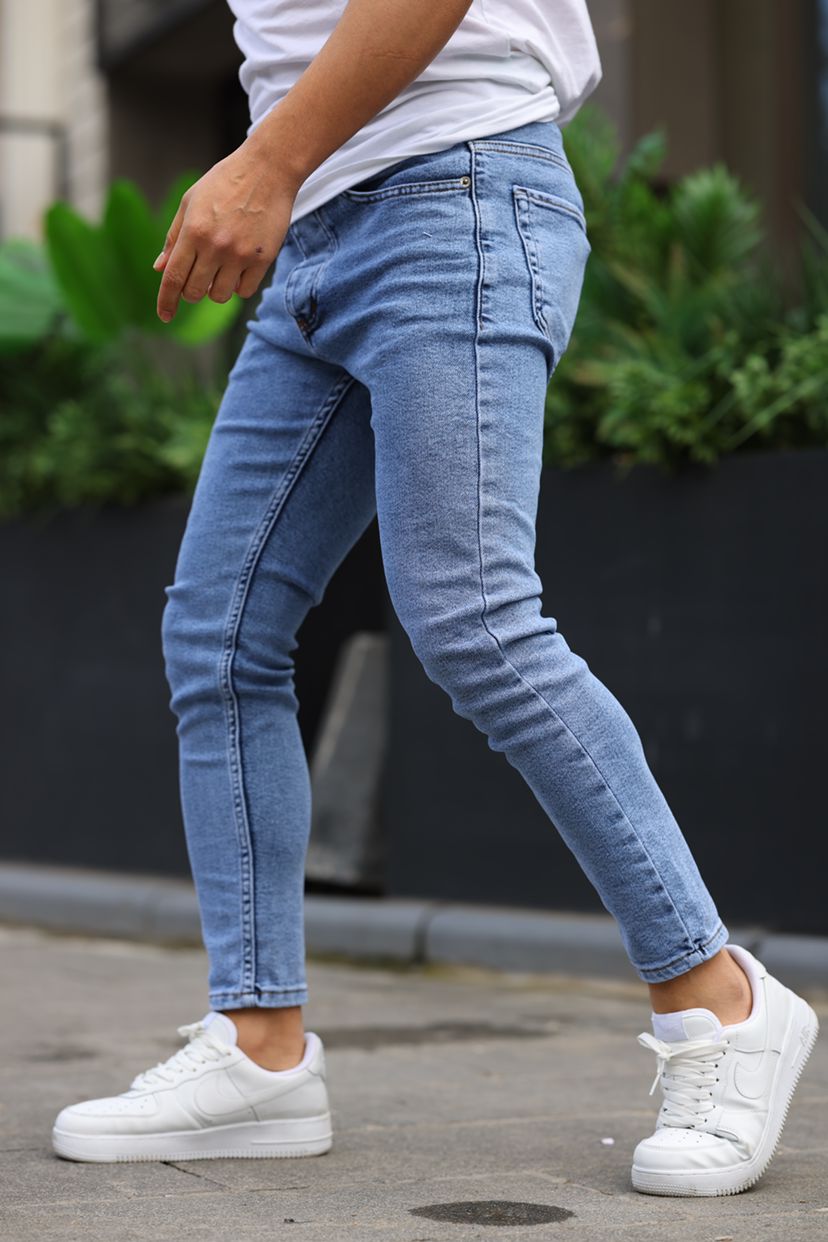 Max8 - Pantalon jean bleu clair skinny confortable homme fashion