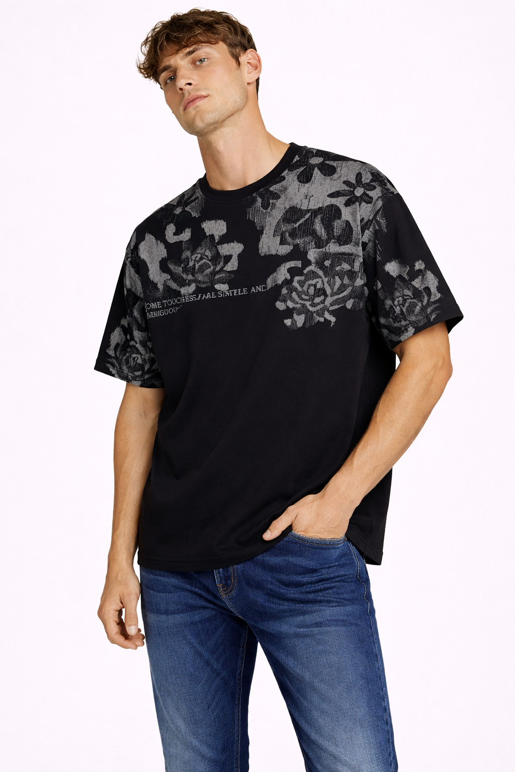 T-shirt Homme Imprimé Floral Noir