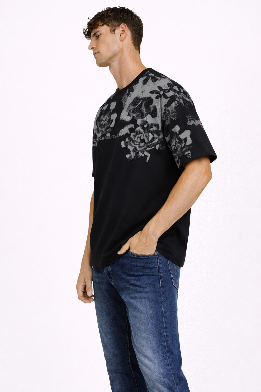 T-shirt Homme Imprimé Floral Noir