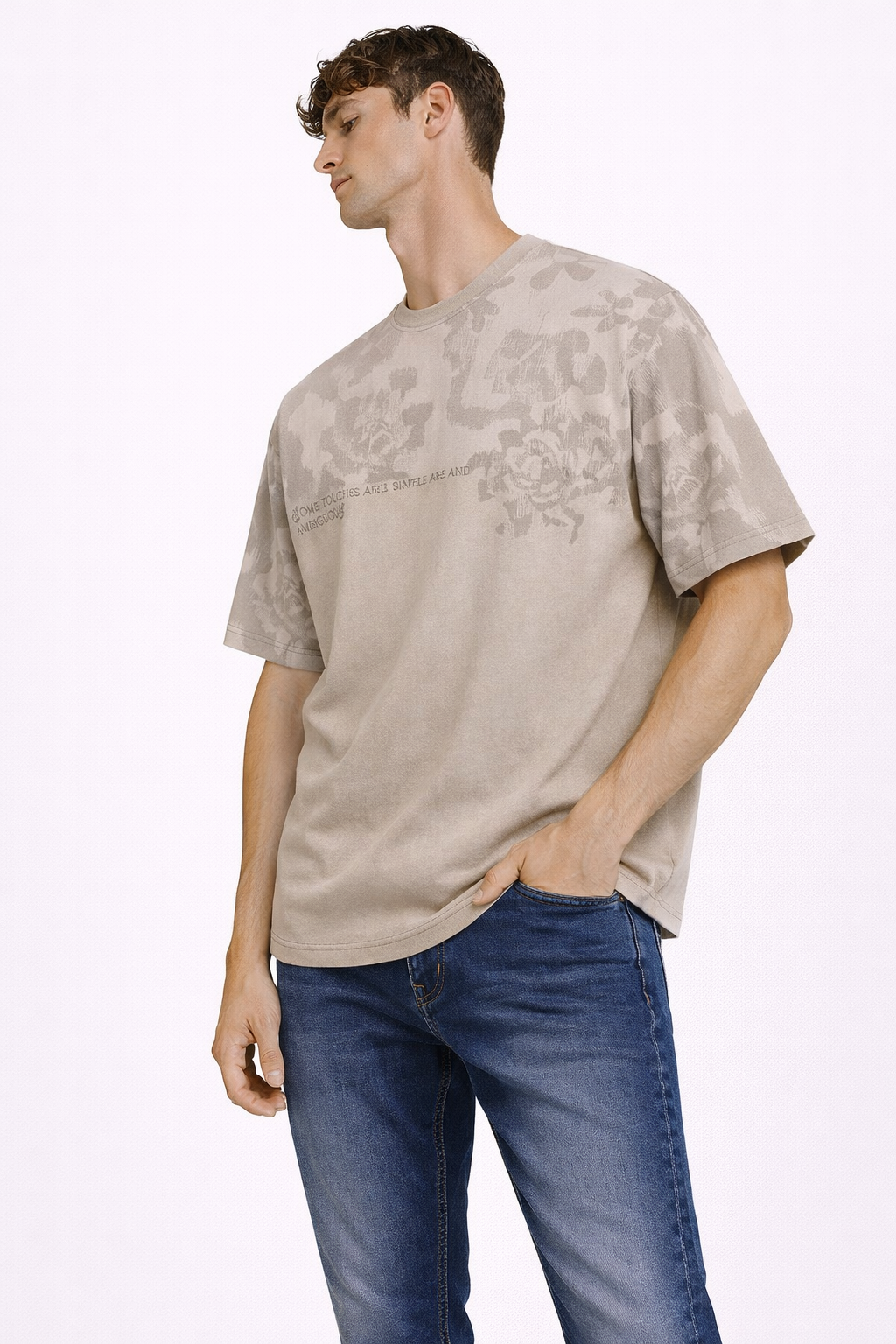 T-shirt Homme Imprimé Floral taupe