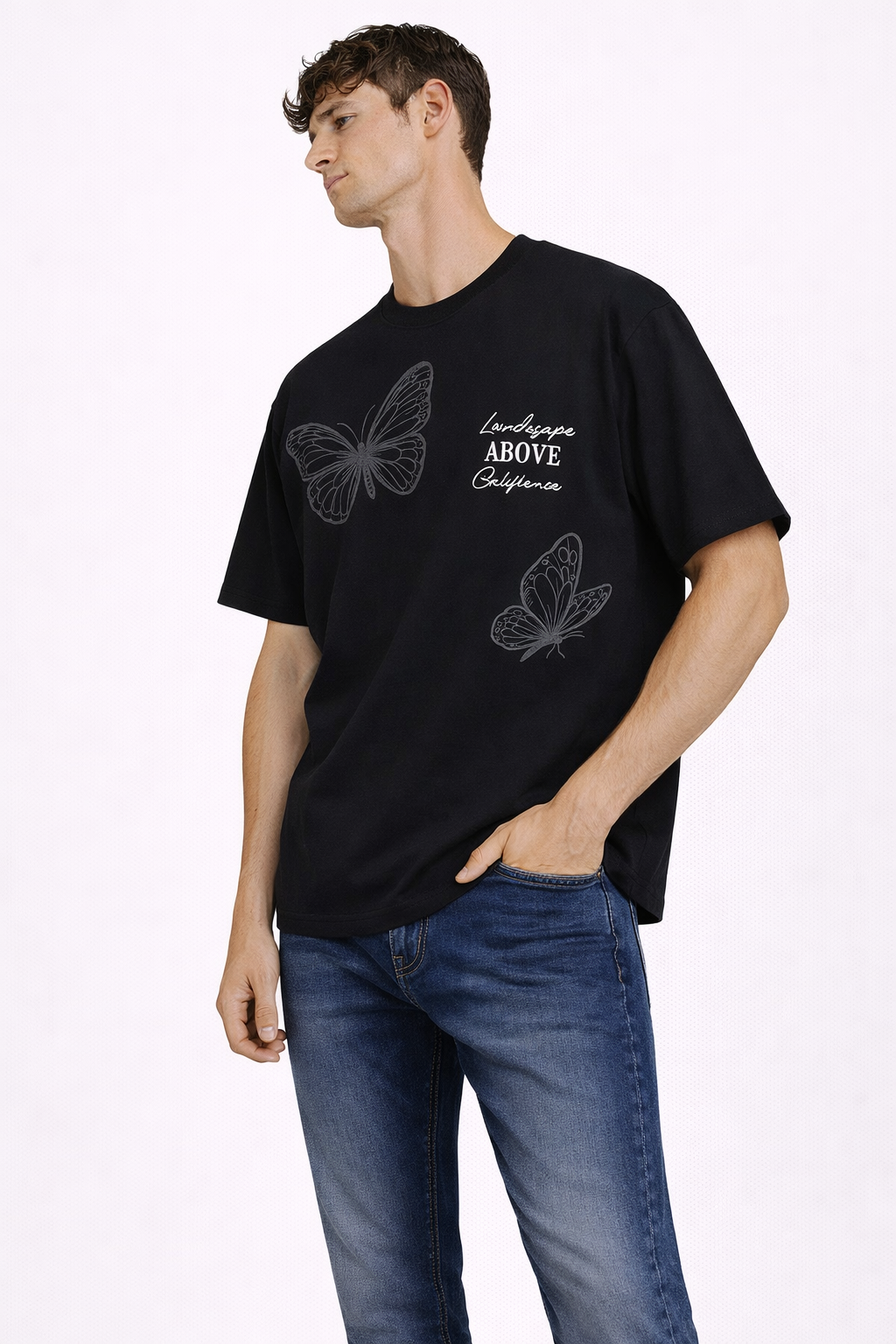 T-shirt Noir Homme Imprimé Papillons