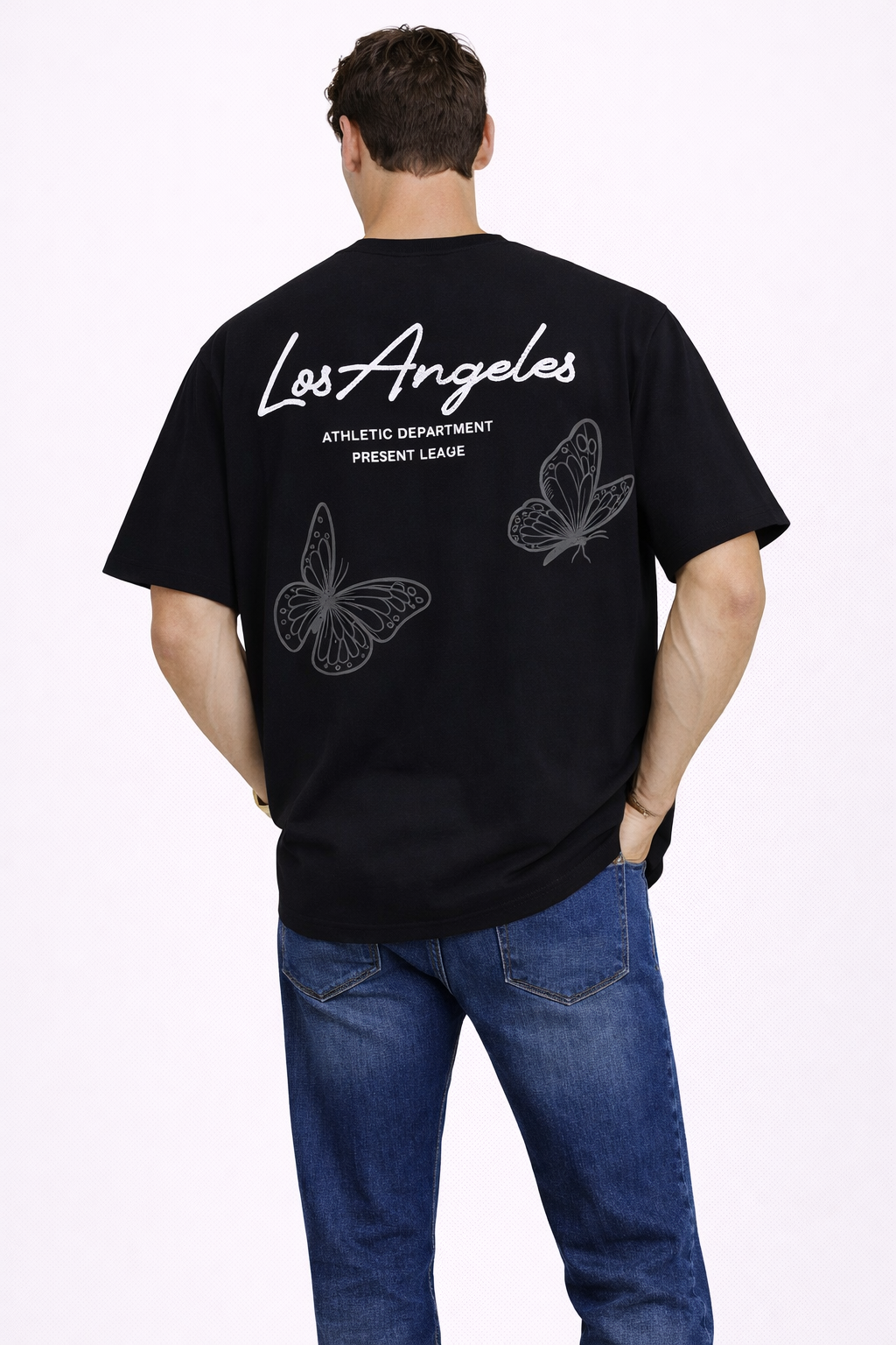 T-shirt Noir Homme Imprimé Papillons