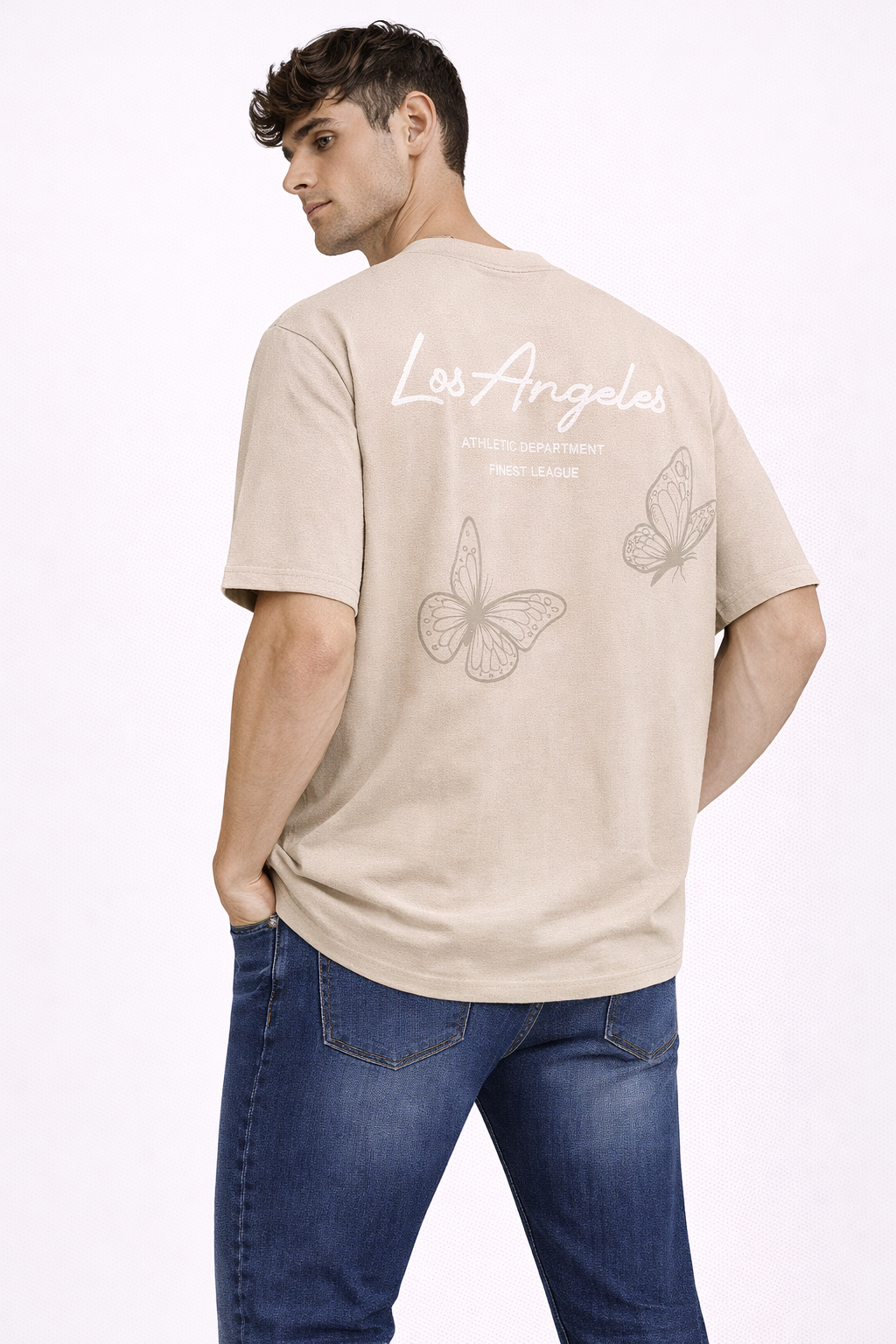 T-shirt Taupe Homme Imprimé Papillons