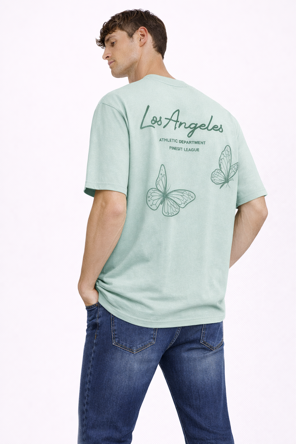 T-shirt Vert Homme Imprimé Papillons