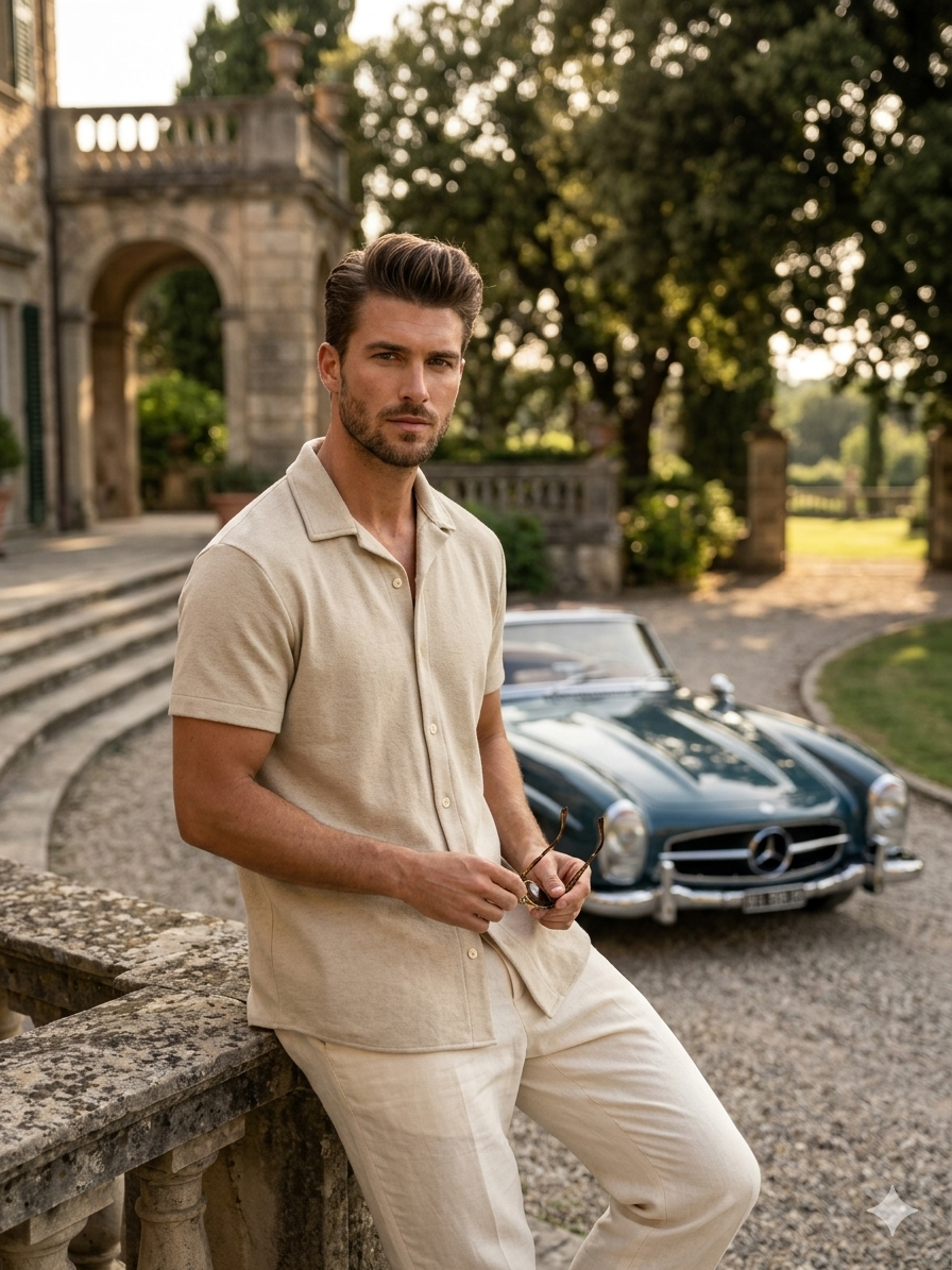 Chemise Homme Beige Manches Courtes