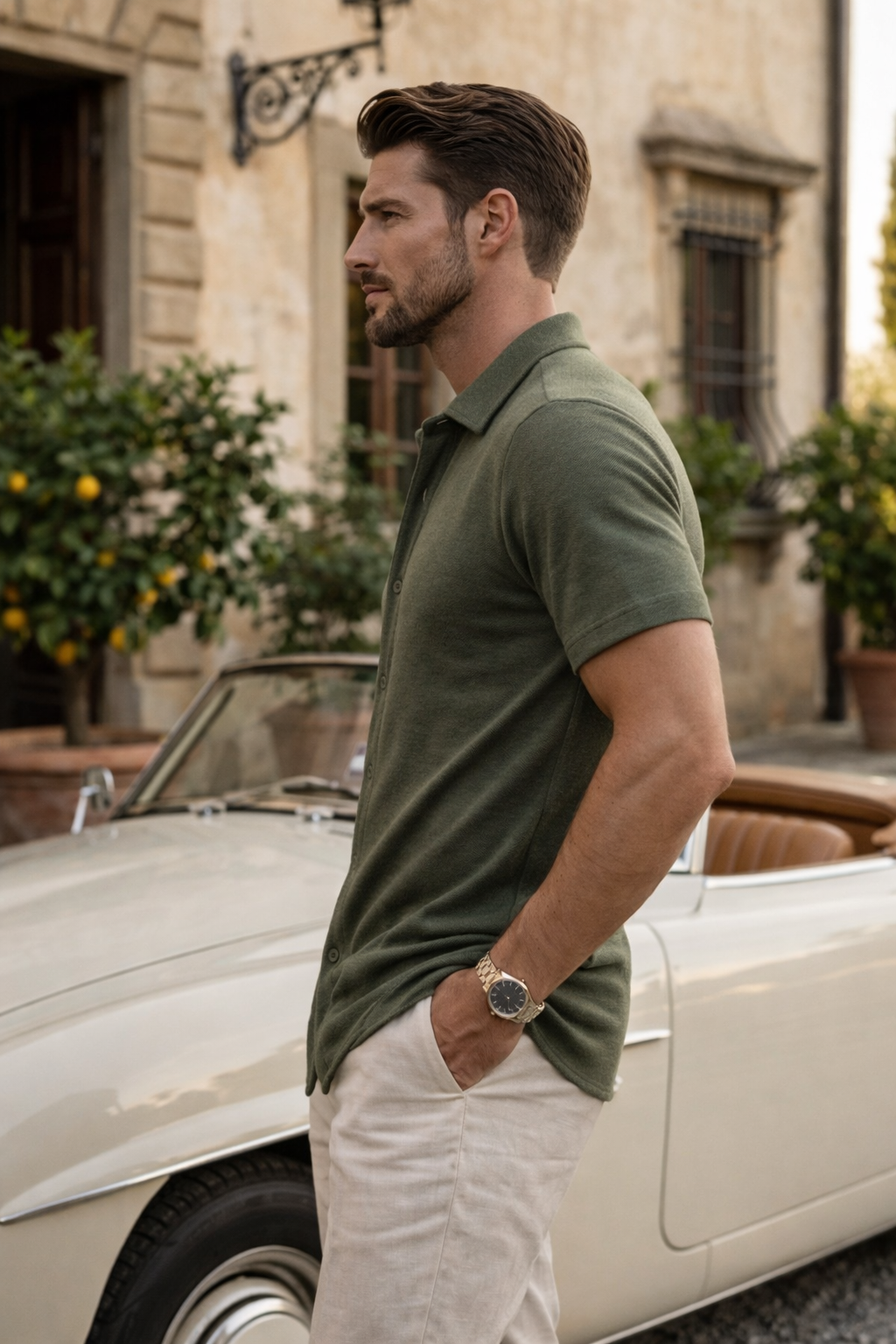 Chemise Homme Vert Manches Courtes