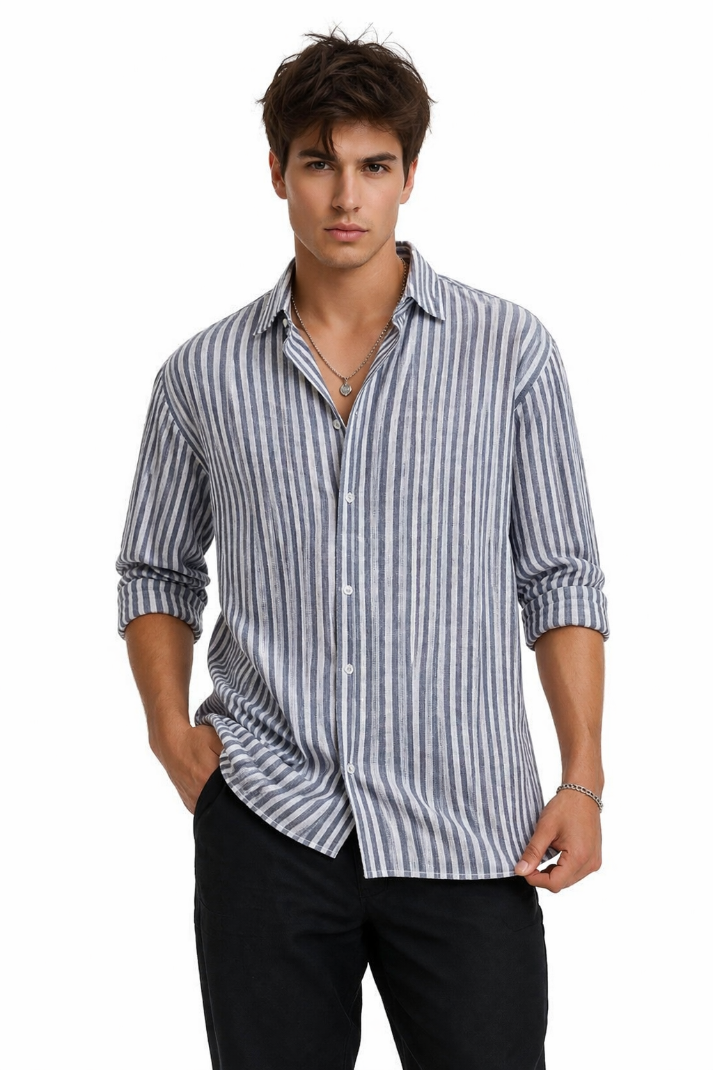 Chemise homme à rayures marine et blanc