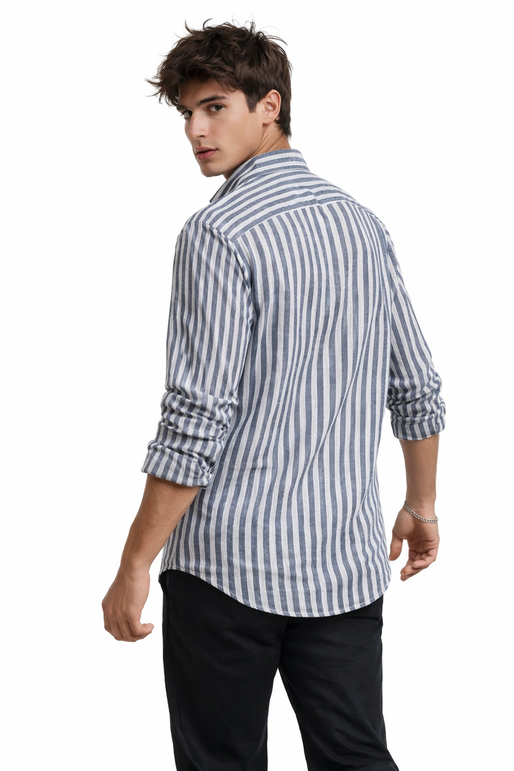 Chemise homme à rayures marine et blanc