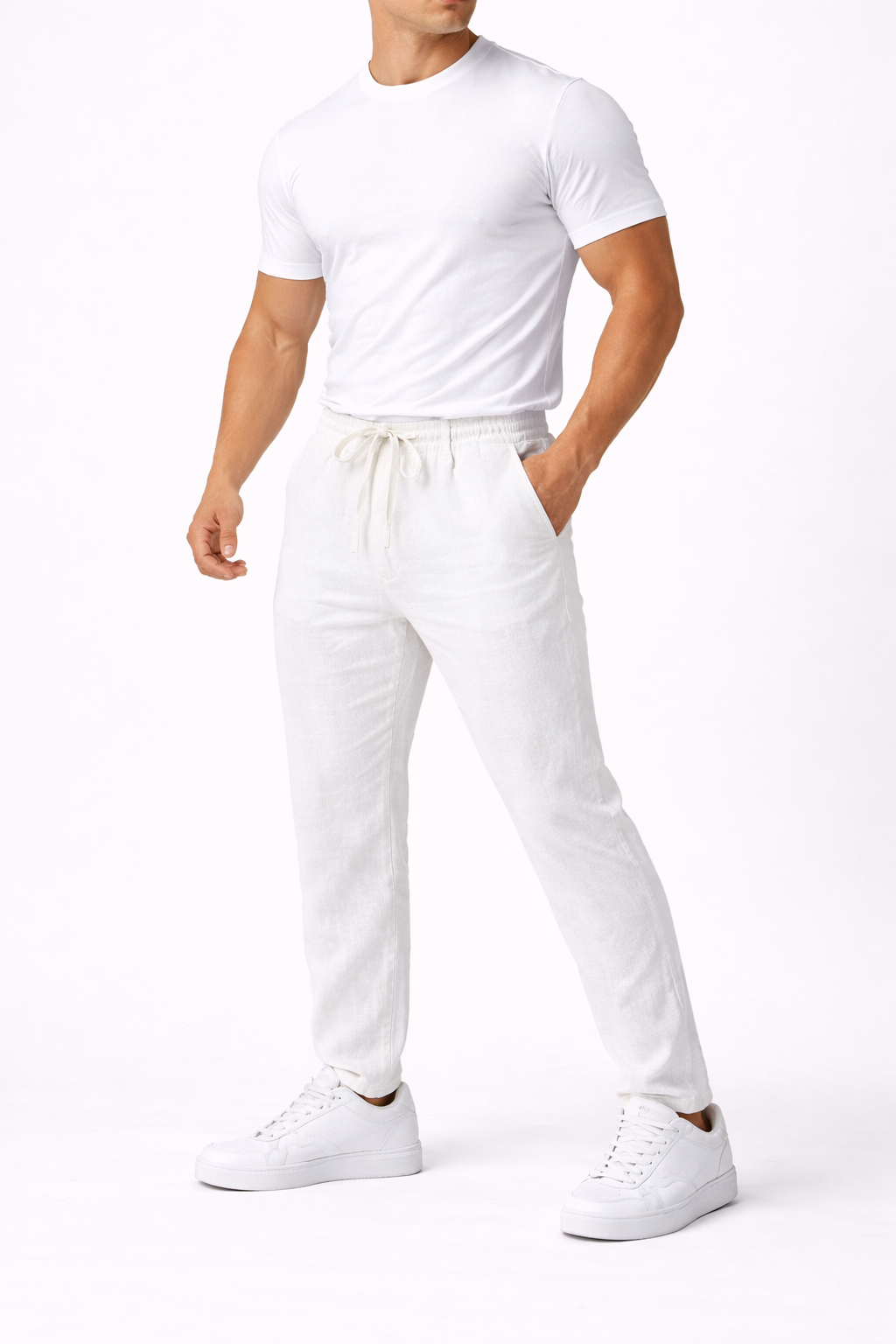 Pantalon homme en lin blanc