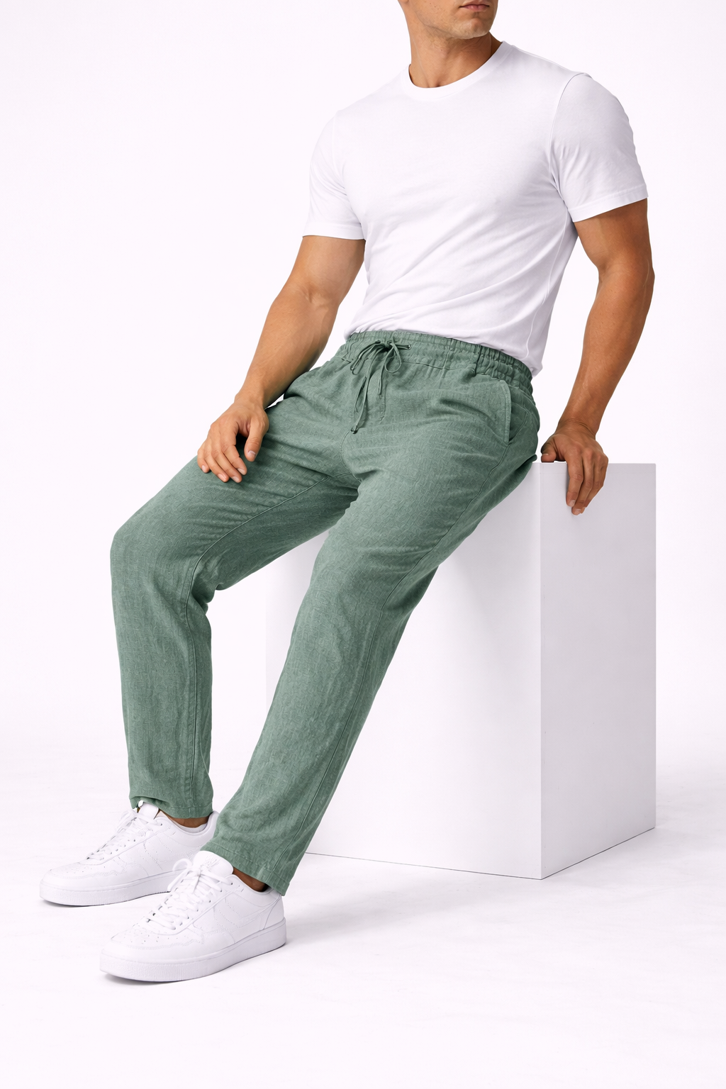 Pantalon homme en lin Vert