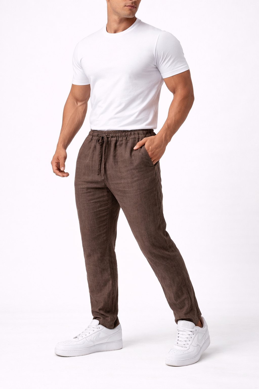 Pantalon homme en lin Marron