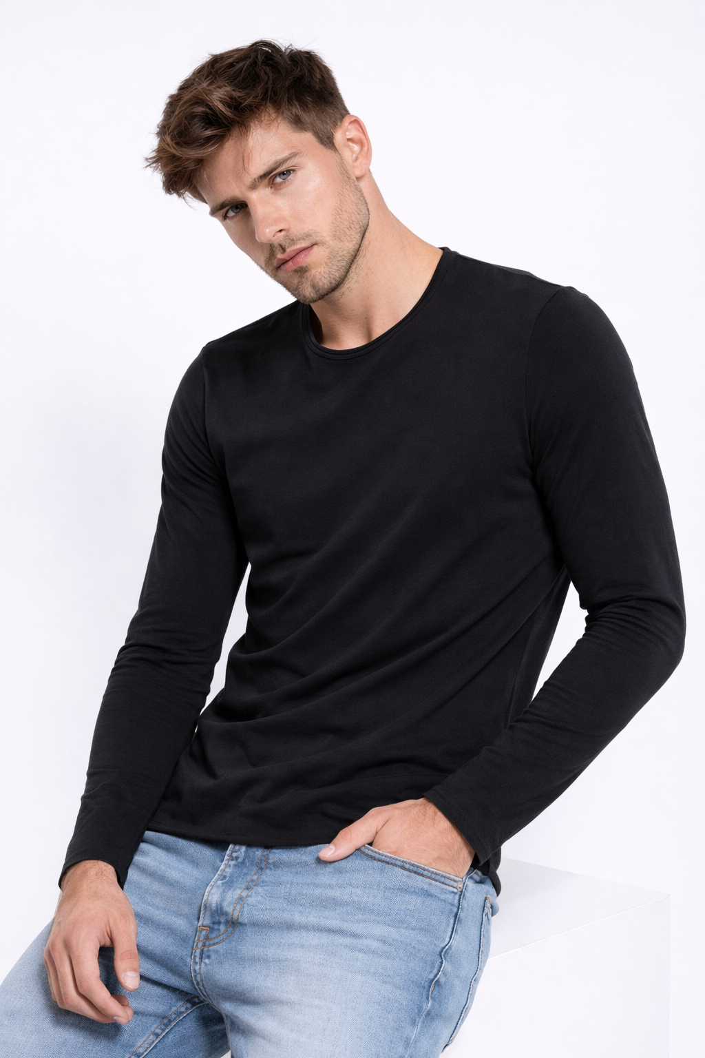 T-shirt homme manches longues Noir