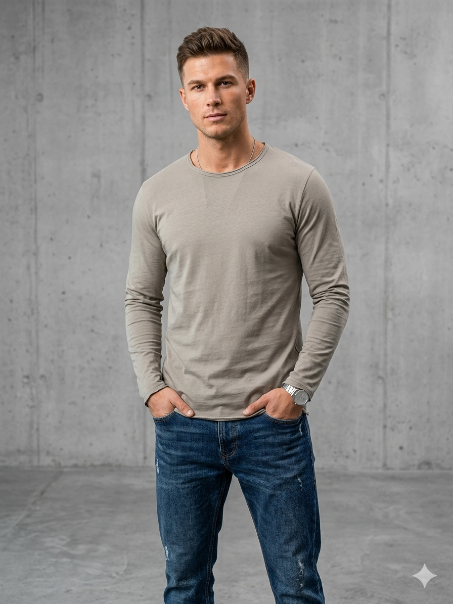 T-shirt homme manches longues Taupe