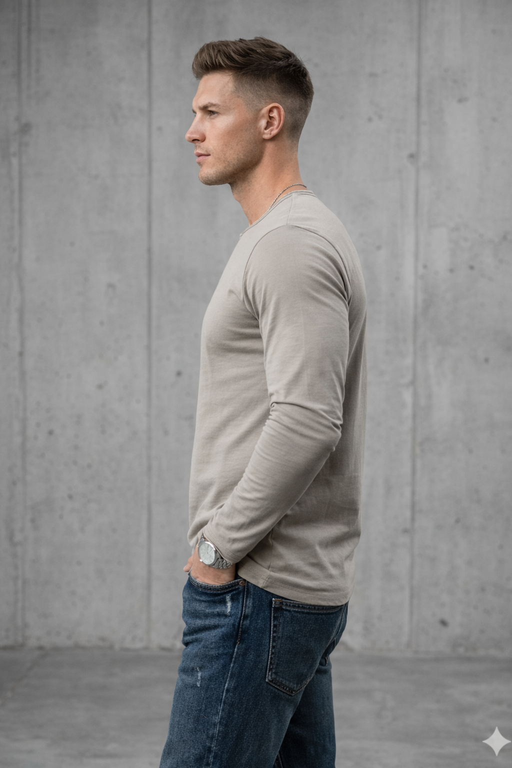 T-shirt homme manches longues Taupe