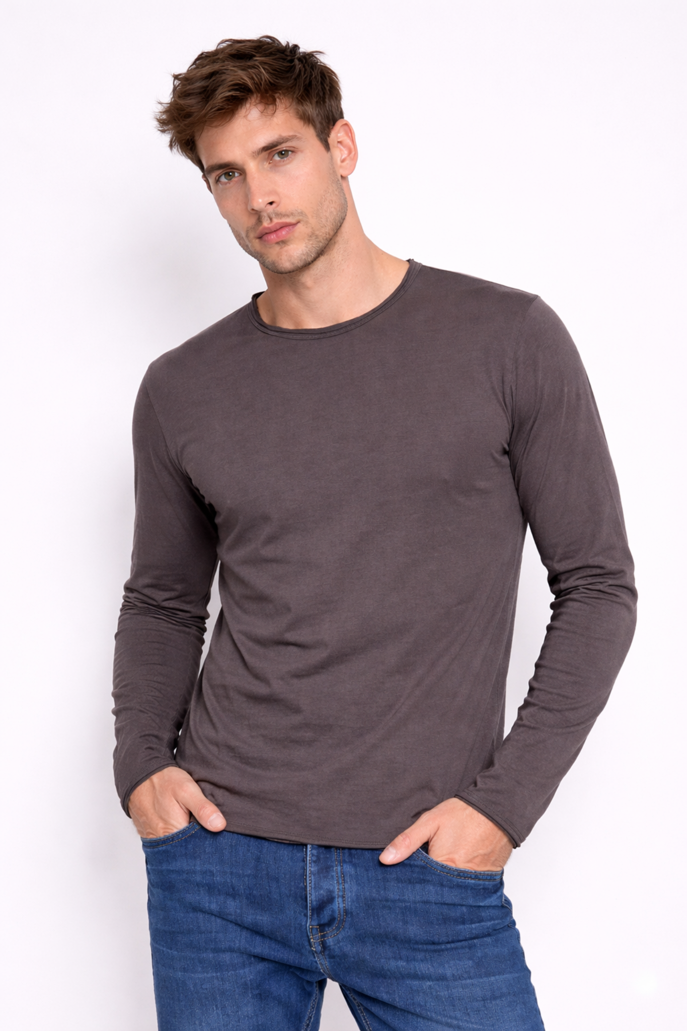 T-shirt homme manches longues Marron