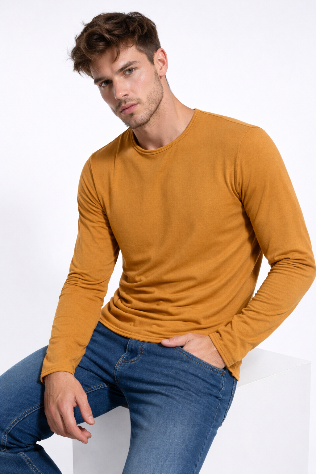 T-shirt homme manches longues Camel