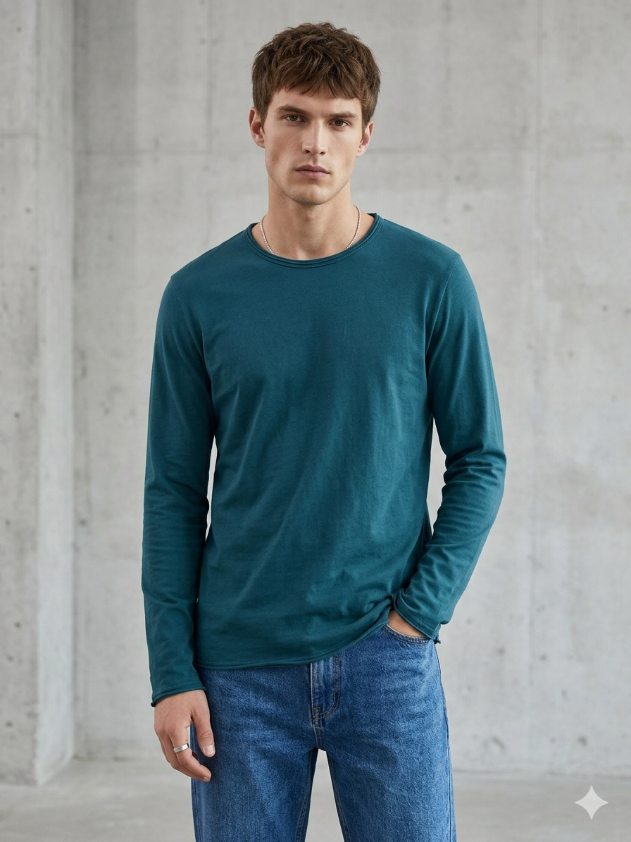 T-shirt manches longues bleu canard