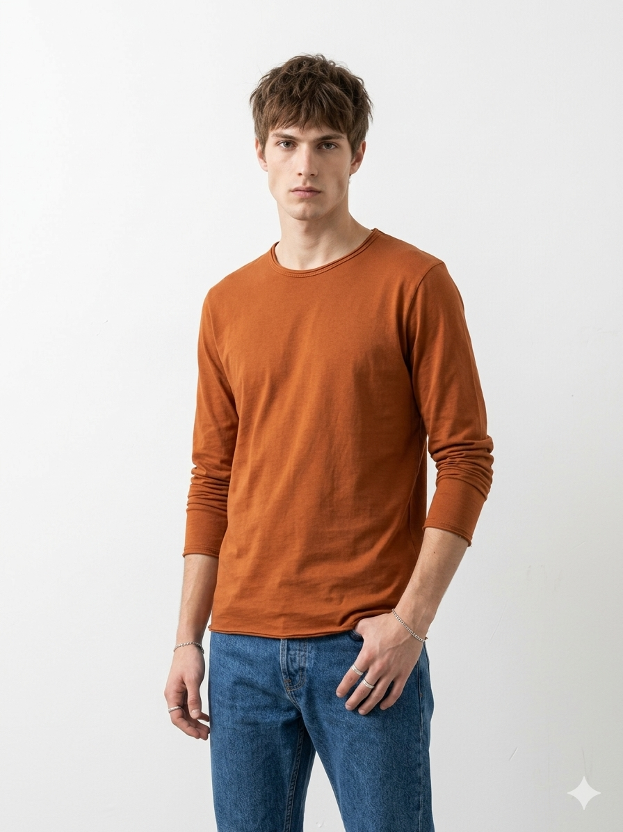 T-shirt manches longues camel foncé