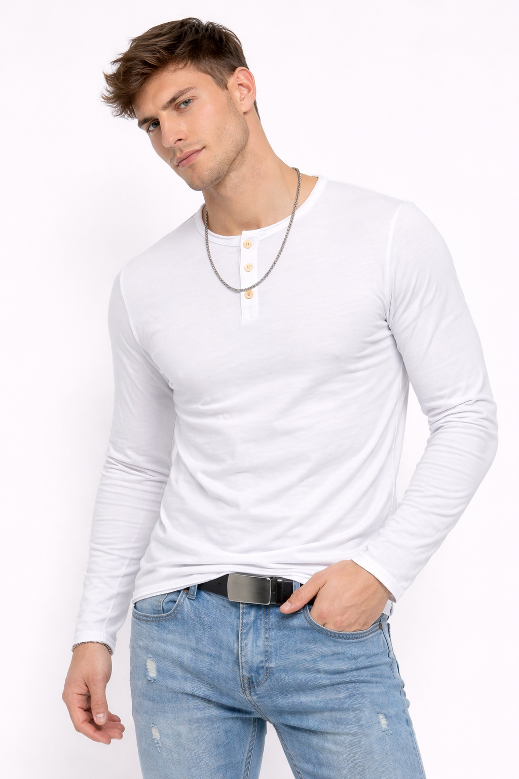 T-shirt homme manches longues Blanc