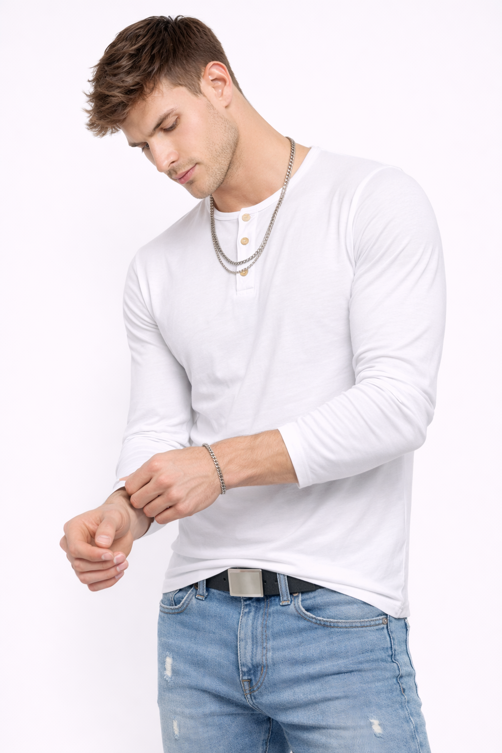 T-shirt homme manches longues Blanc