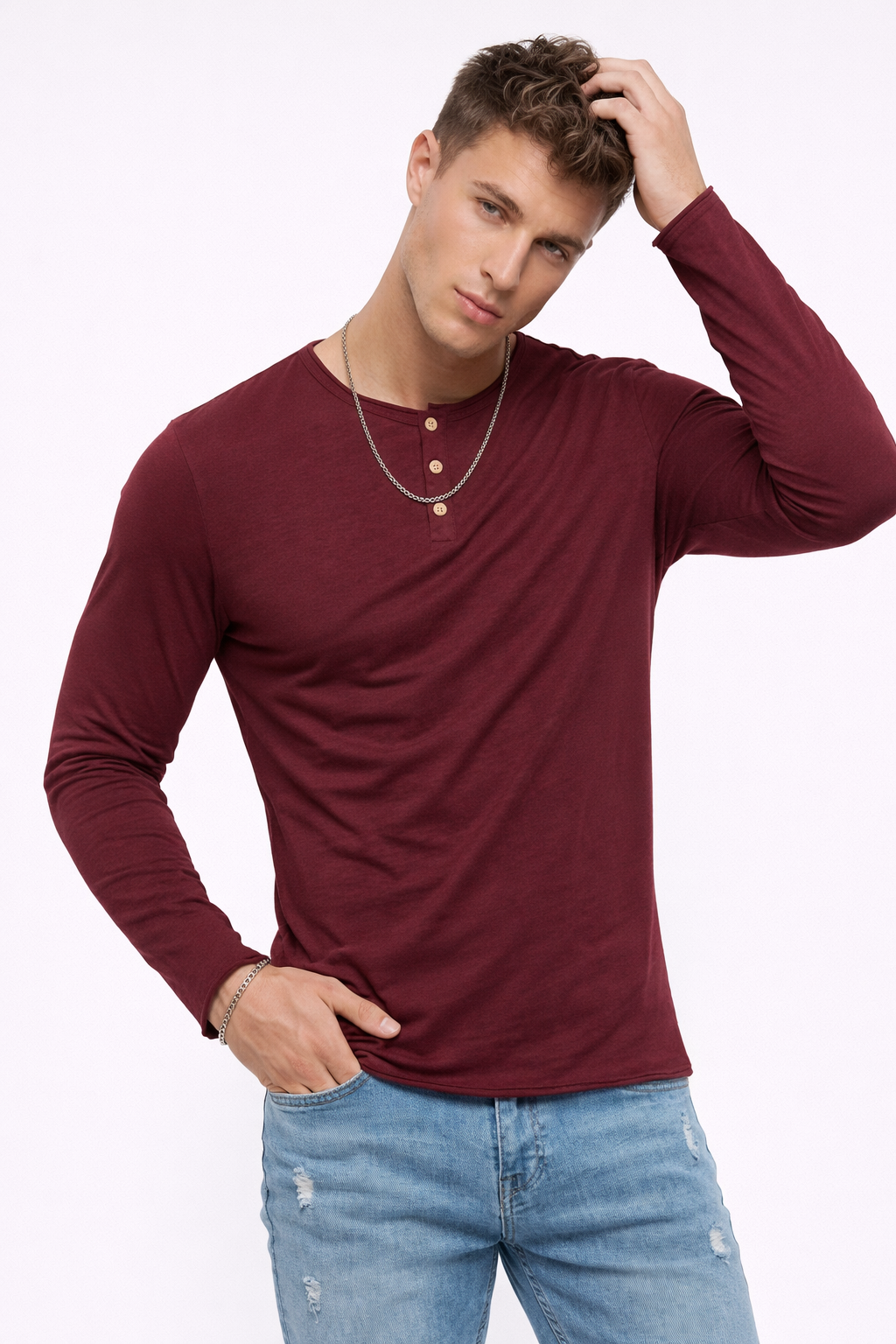 T-shirt homme manches longues Bordeaux