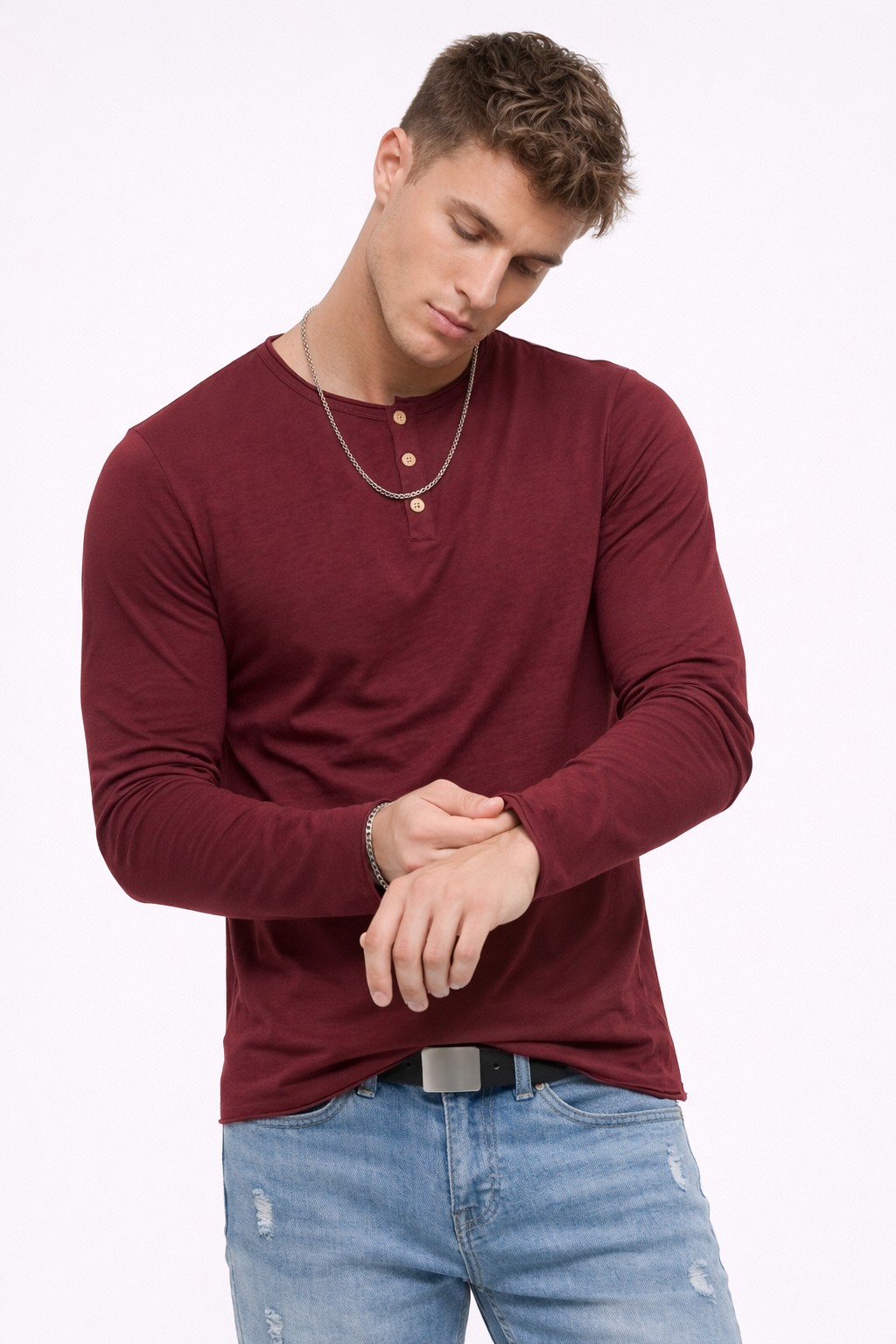 T-shirt homme manches longues Bordeaux