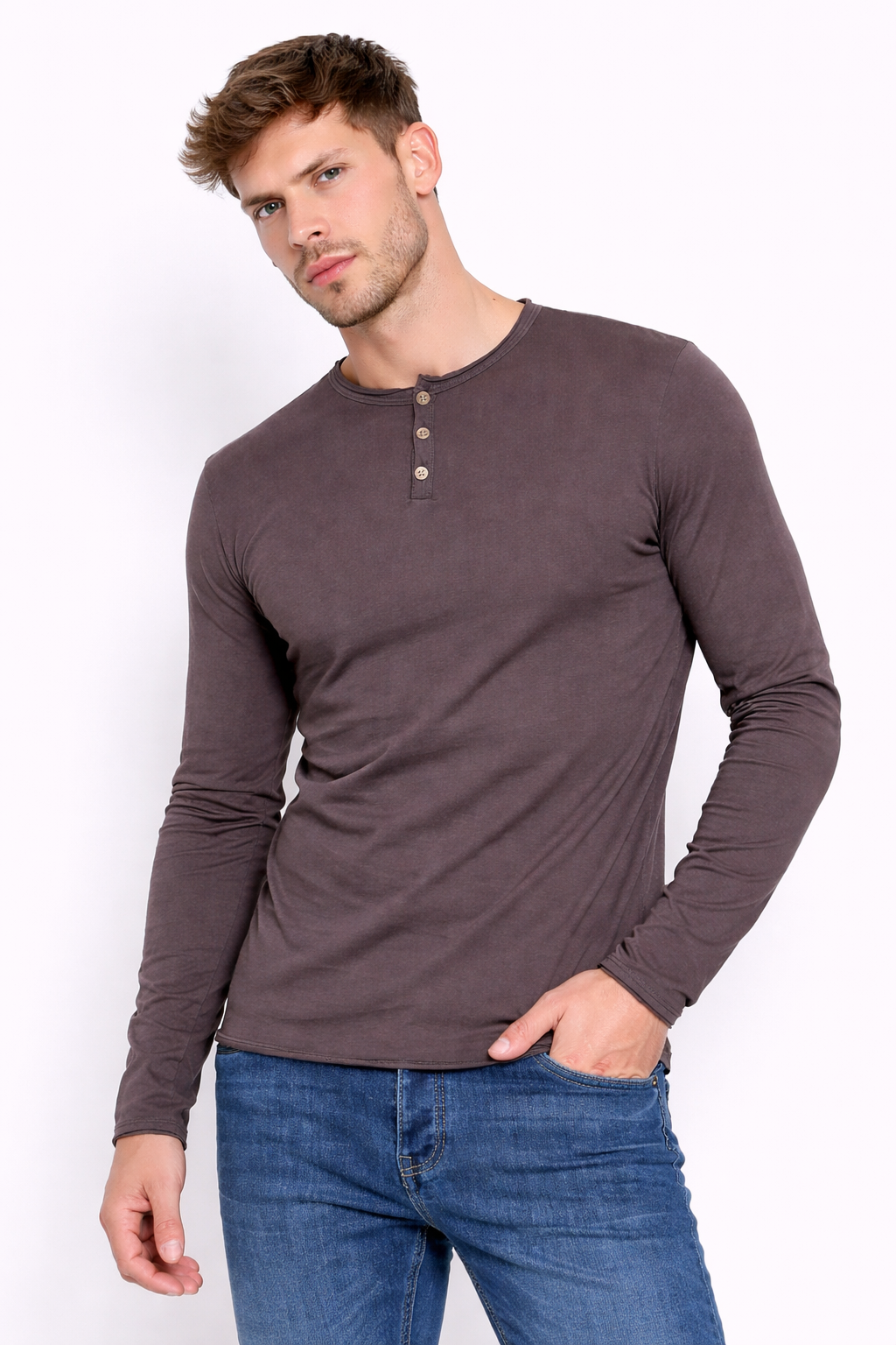 T-shirt homme manches longues Marron