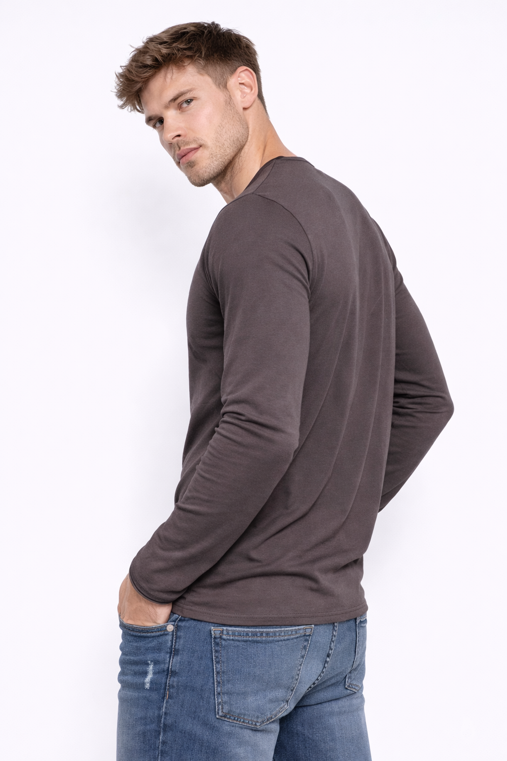 T-shirt homme manches longues Marron