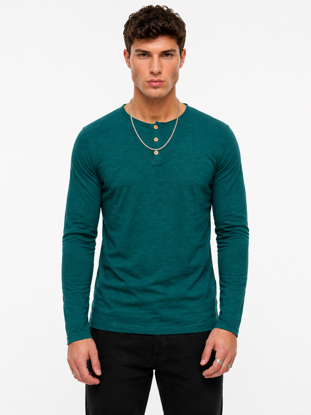 T-shirt bleu canard col boutonné