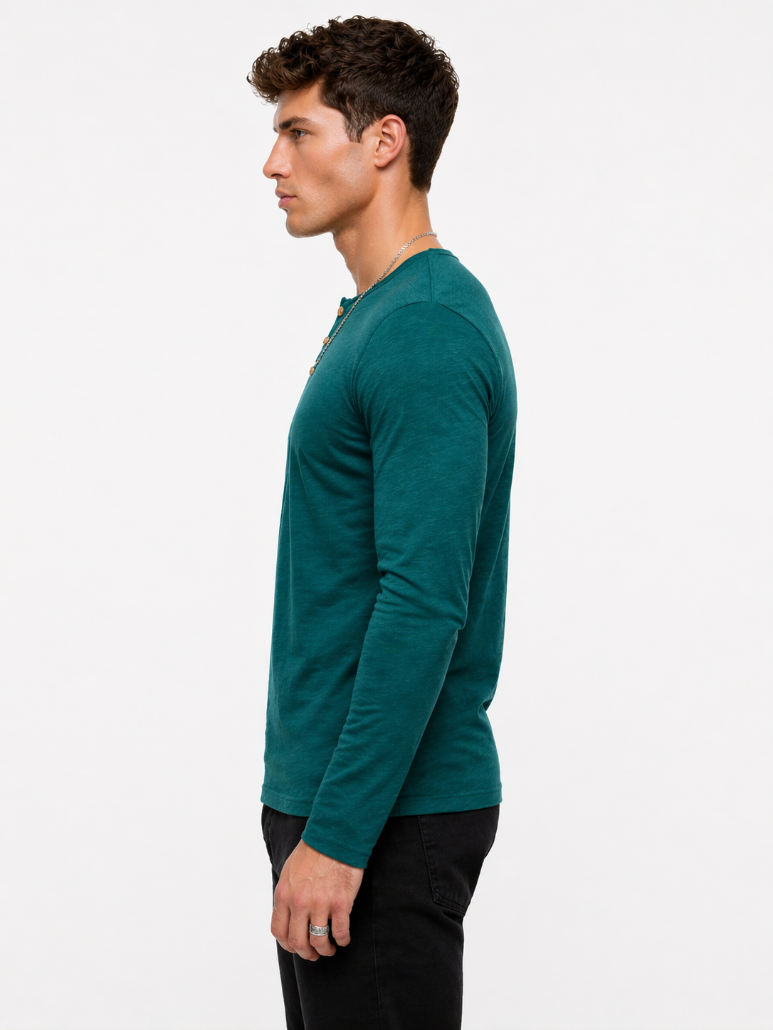 T-shirt bleu canard col boutonné