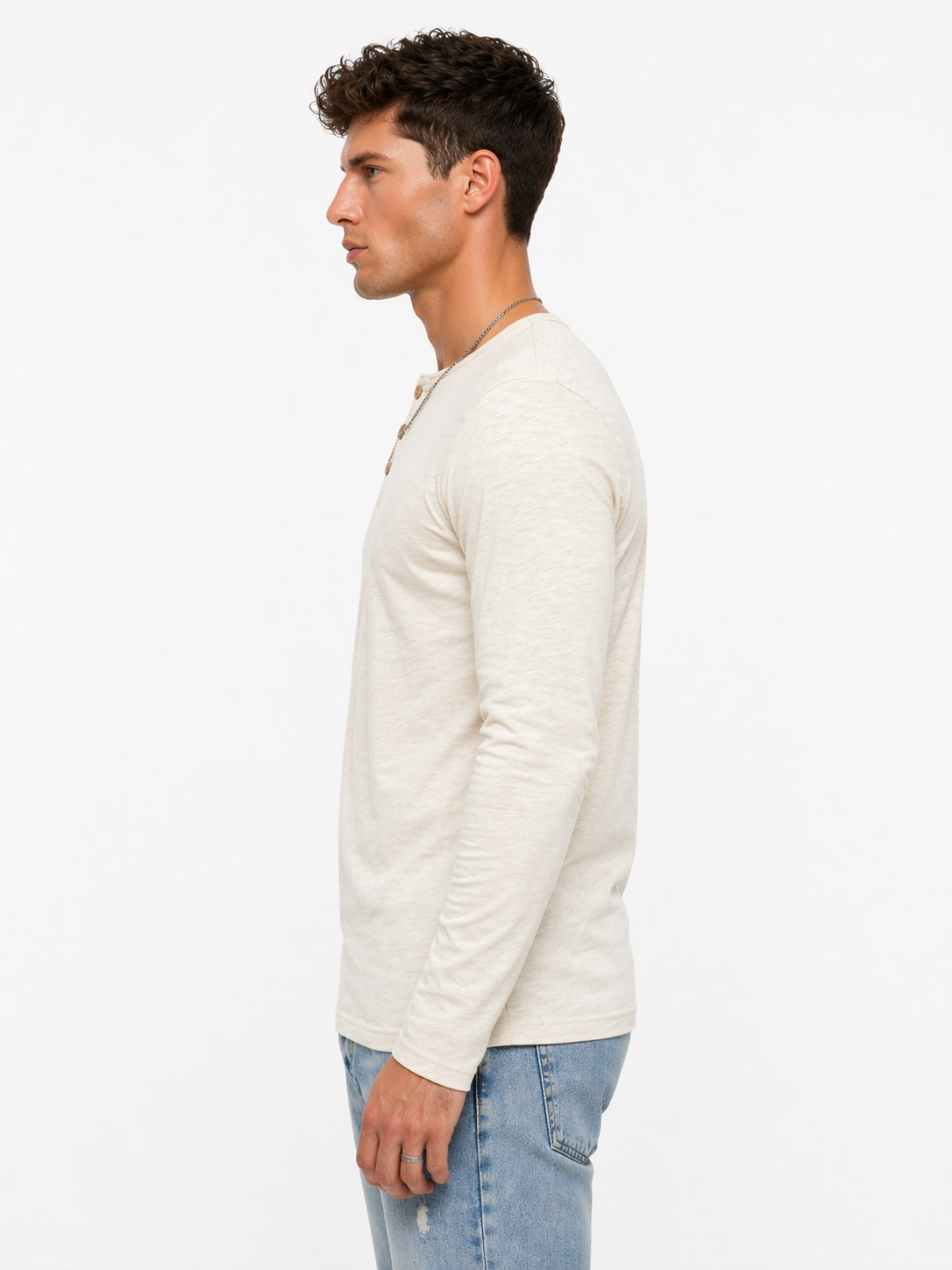 T-shirt beige col boutonné