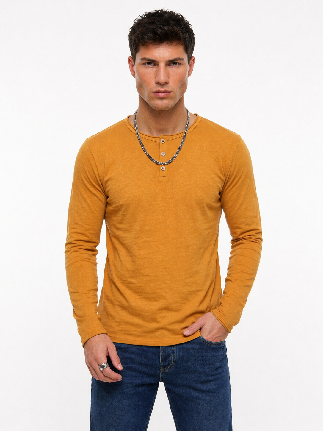 T-shirt camel col boutonné