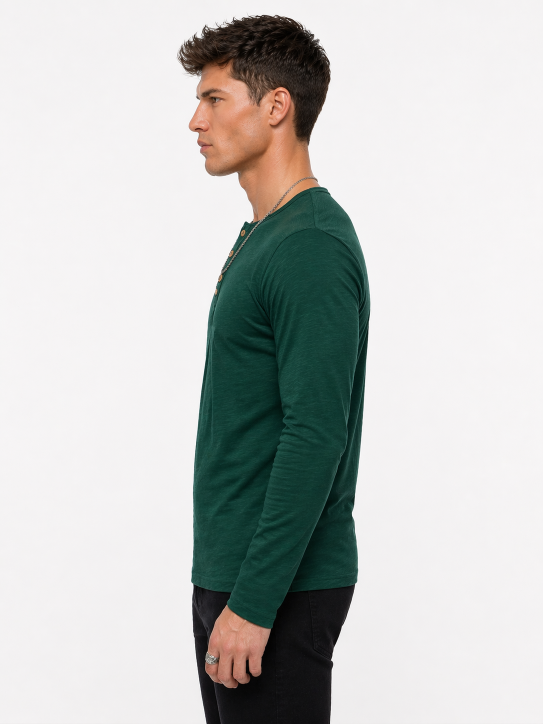 T-shirt vert bouteille col boutonné