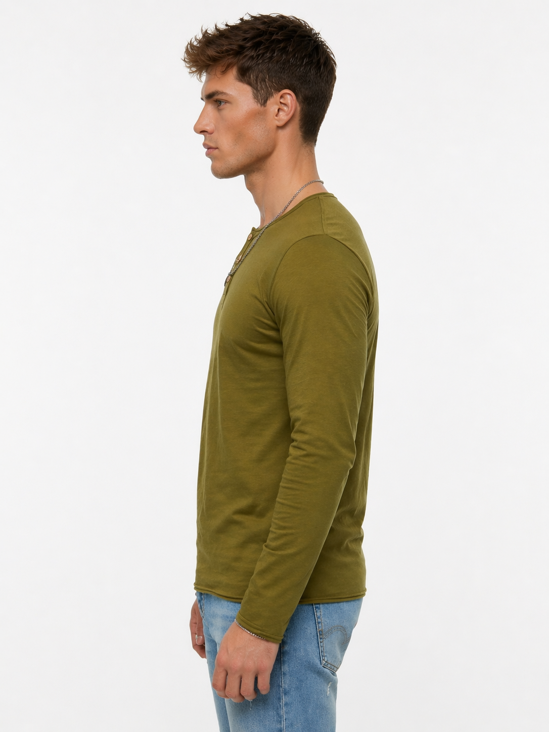 T-shirt vert olive col boutonné