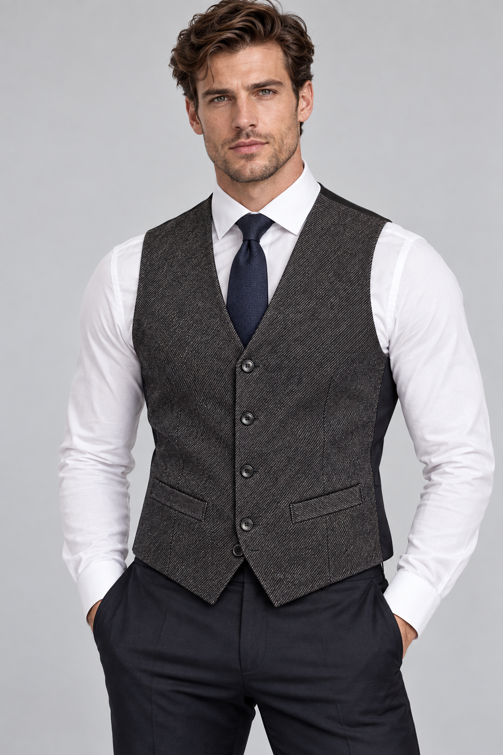 Gilet de Costume Homme Noir Chiné