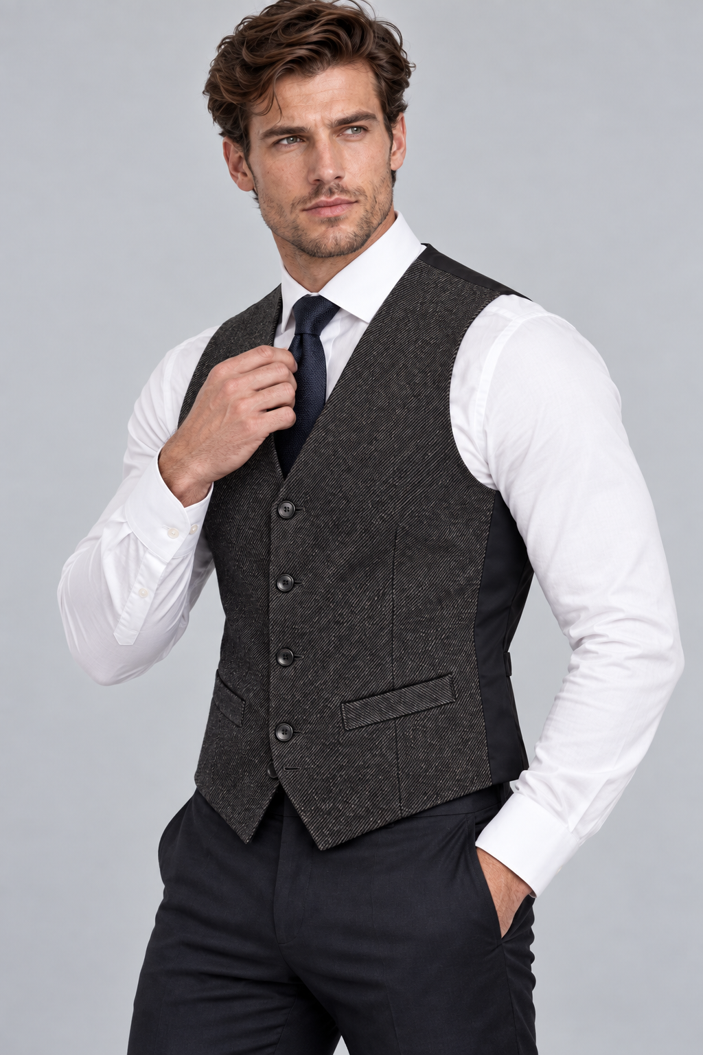 Gilet de Costume Homme Noir Chiné