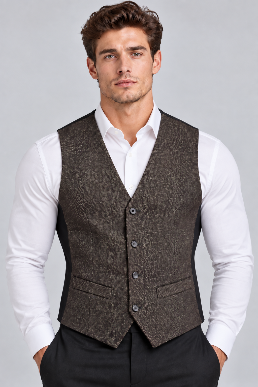 Gilet de Costume Homme marron Chiné
