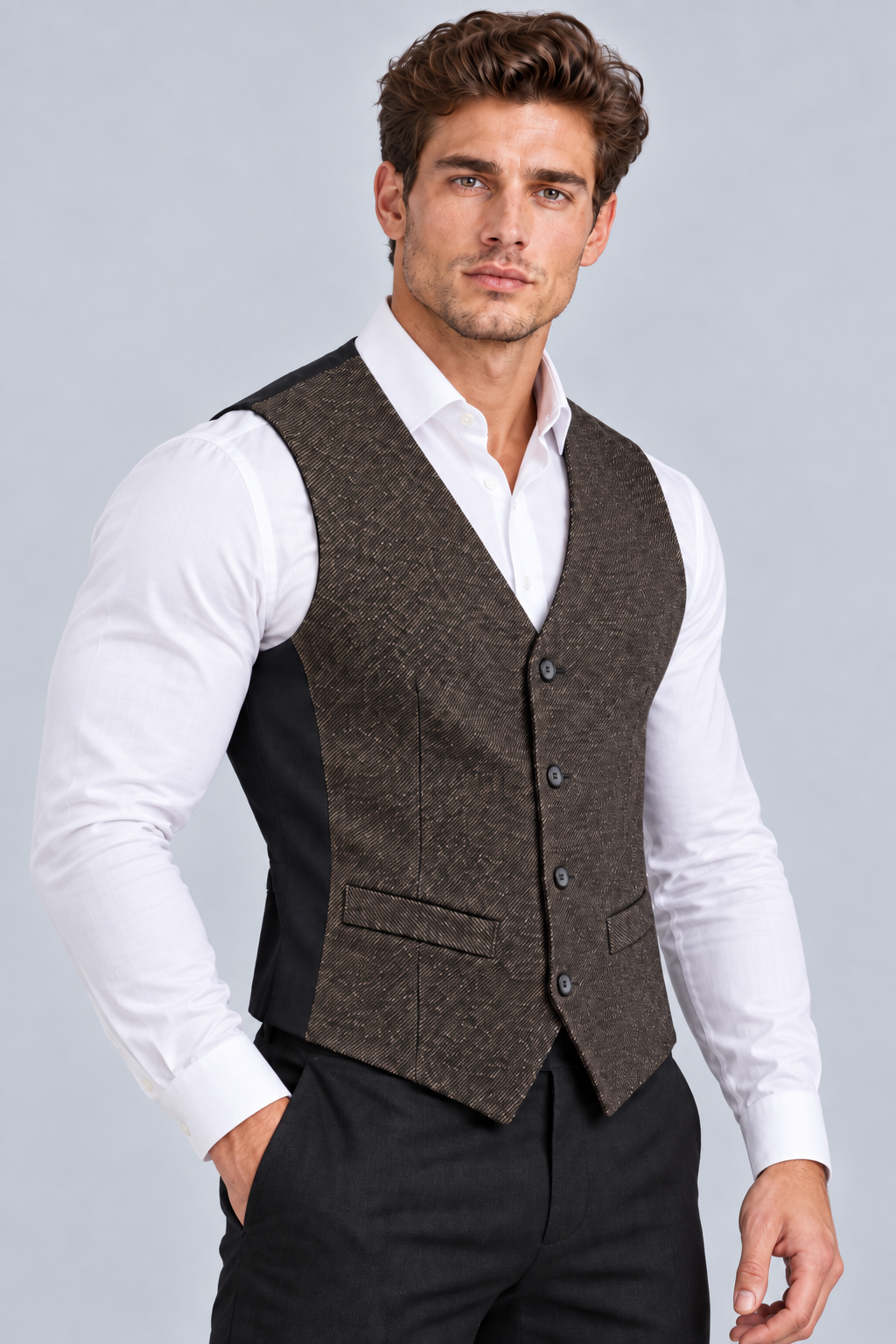 Gilet de Costume Homme marron Chiné