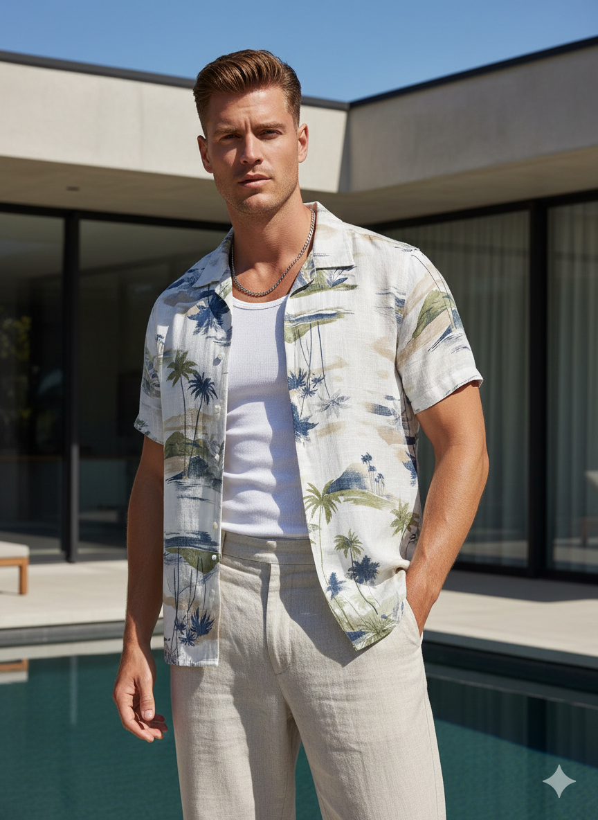 Chemise manche courte Homme à Motif Tropical