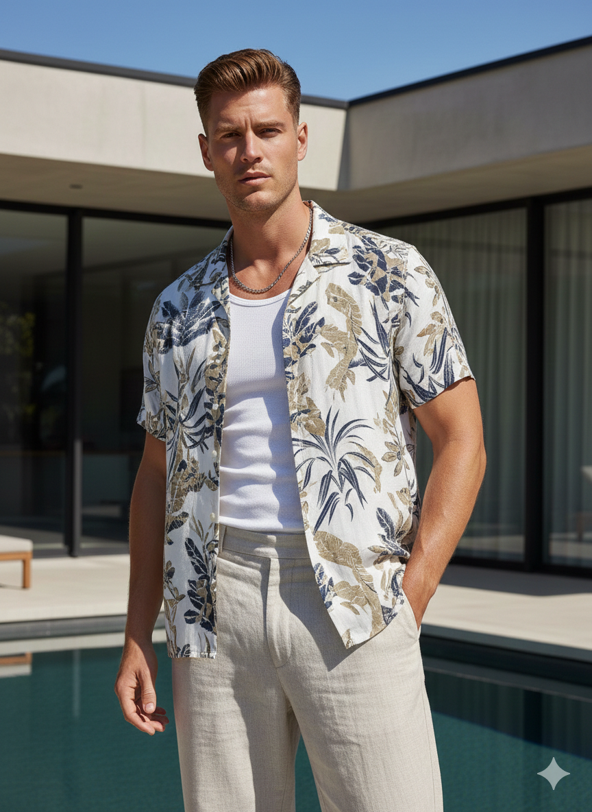 Chemise manche courte Homme à Motif Tropical