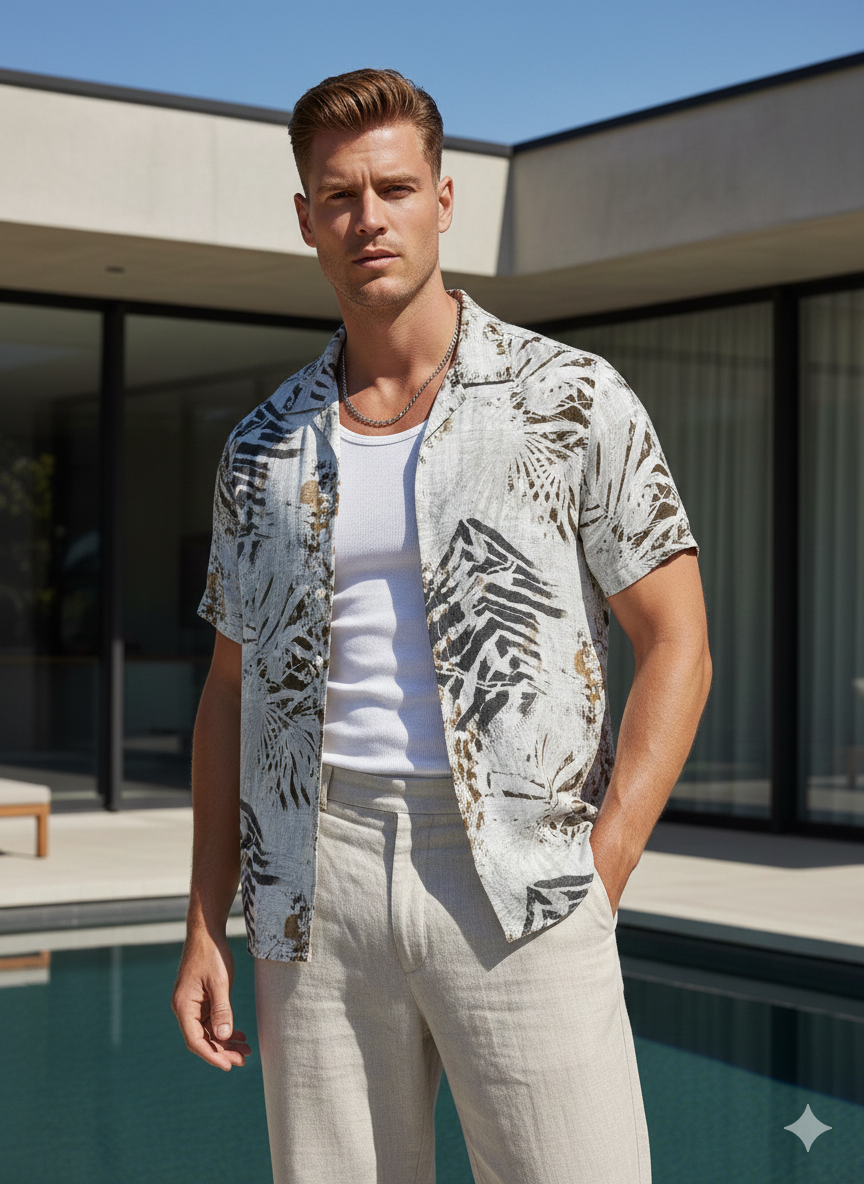 Chemise manche courte Homme à Motif Tropical