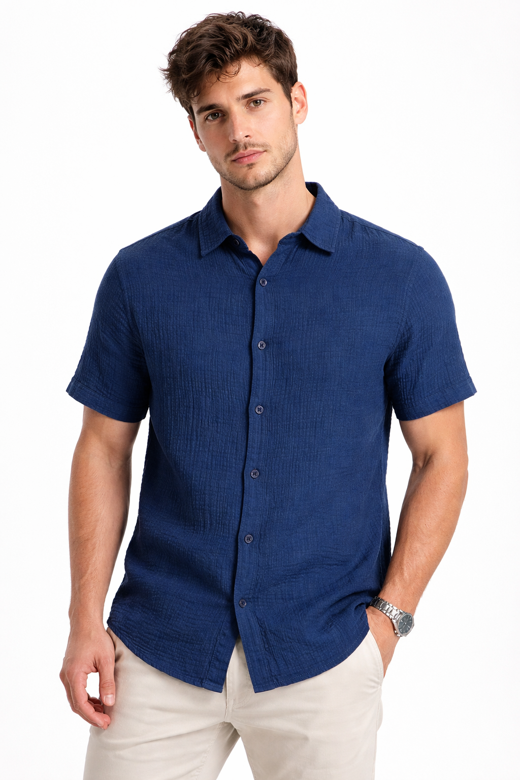 Chemise homme manches courtes Bleu
