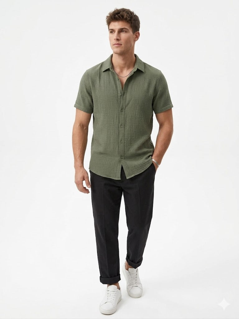Chemise homme manches courtes Vert