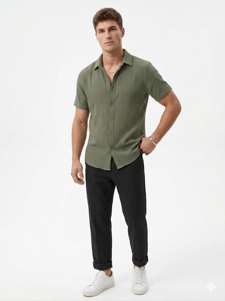Chemise homme manches courtes Vert